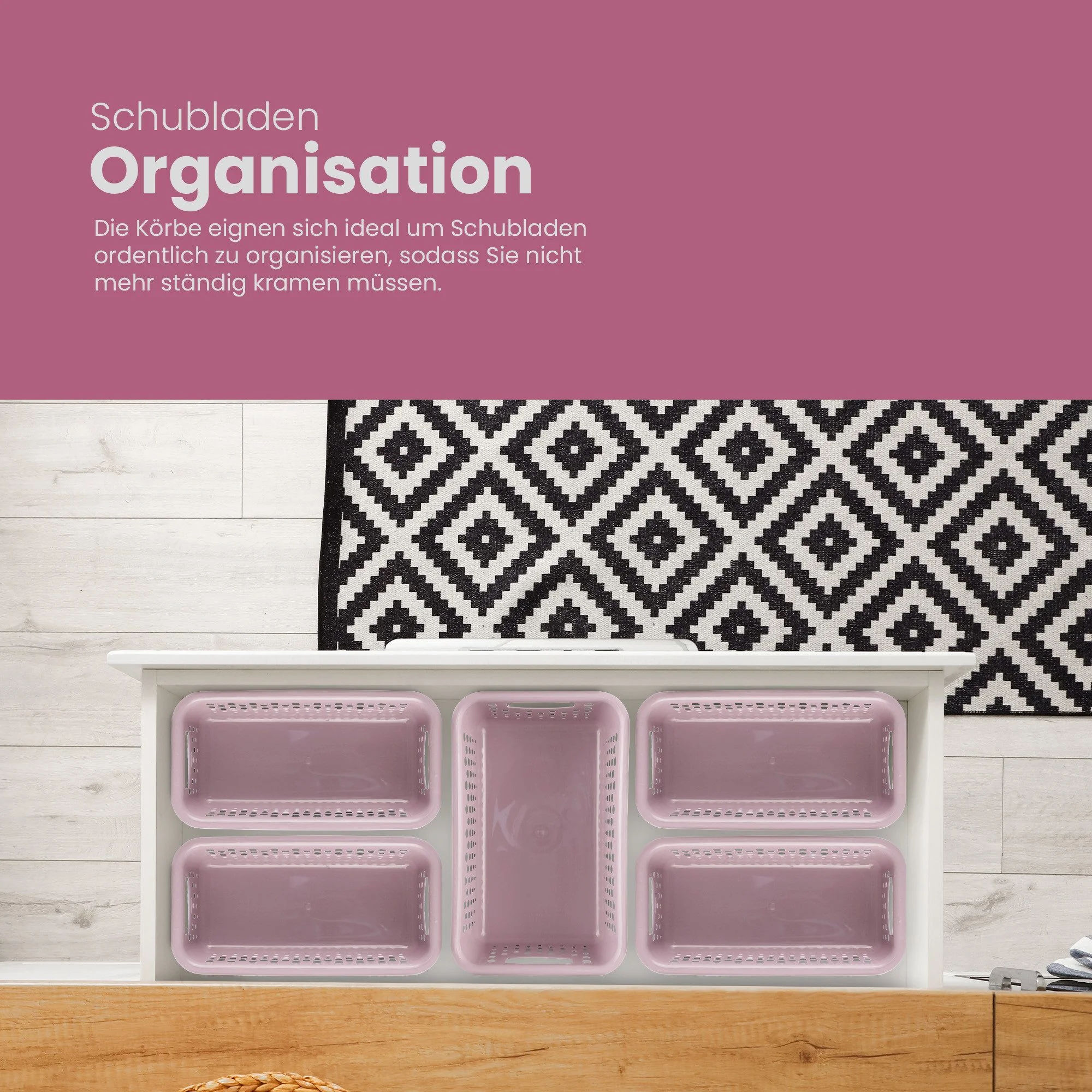 Aufbewahrungskorb aus Kunststoff – modulares Organizer-Set mit Griffen (4er-Set)